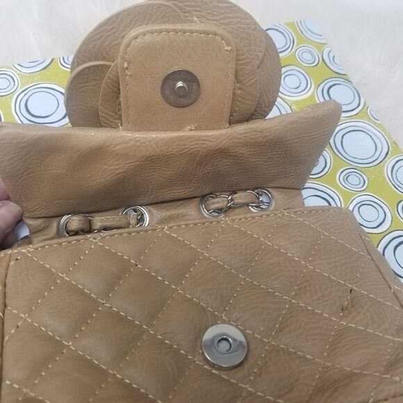 Faux Leather Dark Tan Rose Crossbody Bag - Picture 9 of 13